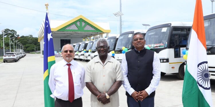 Prime Minister Sogavare receives Tata buses from Indian Government