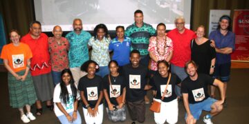 The 3rd Pacific Human Rights Film Festival opened with a screening of ‘Oceans Apart’ on 4 November, focussing on sport and human rights. From left (back row): Dr. Milla Vaha, Senior Lecturer at the University of the South Pacific (USP); Dr Giulio Paunga –USP’s Deputy Vice-Chancellor; Miles Young – Director, SPC HRSD; Randal Kamea - Fijian rugby player and publisher of Teivovo Magazine; Mere Moto - former Fijiana 15s player and Strength & Conditioning Coach; Eleina McDonald - former Fijiana 15s and 7s player, Operations & Events Manager at Fijian Drua; Dan Leo - former Samoan rugby player, founder Pacific Rugby Players Welfare; Samoa High Commissioner to Fiji, H.E. Aliioaiga Feturi Elisaia; Dr Paula Vivili – SPC Deputy Director-General Science and Capability; New Zealand High Commissioner to Fiji, H.E Charlotte Darlow; Giulio Panettiere, visiting anthropology student. From left (front row): Volunteers Shivaali Shrutika, Adi Laisa Sebualala, Siteri Rokotubuanakoro, Rariqi Turner, Maria Veranaisi and Film Festival Director Ben Wheeler.