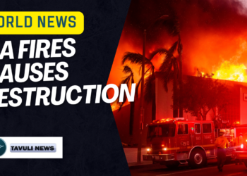 A Bank of America is fully engulfed in flames along Lake Ave. during the Eaton fire in the Altadena area ((Photo by JOSH EDELSON / AFP)