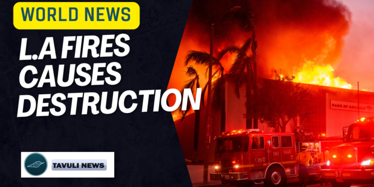 A Bank of America is fully engulfed in flames along Lake Ave. during the Eaton fire in the Altadena area ((Photo by JOSH EDELSON / AFP)