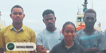 (L-R) Winston Sutu, John Lema, Rowena Andresen and Solomon Maesala for being the first Solomon Islanders to be awarded a Maritime Cadetship scholarship with Melanesian marine services company, Pacific Towing.