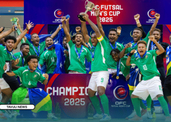 Solomon Islands Kurukuru celebrate their 2025 OFC Futsal Men’s Cup victory. Photo Credit: OFC Media via Phototek