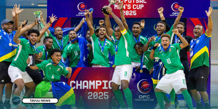 Solomon Islands Kurukuru celebrate their 2025 OFC Futsal Men’s Cup victory. Photo Credit: OFC Media via Phototek