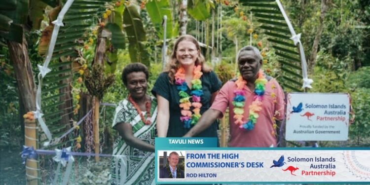 Celebrating the achievements of rural communities at the opening the new water supply system in Qome, near Sasamunga in South Choiseul, funded by Australia.