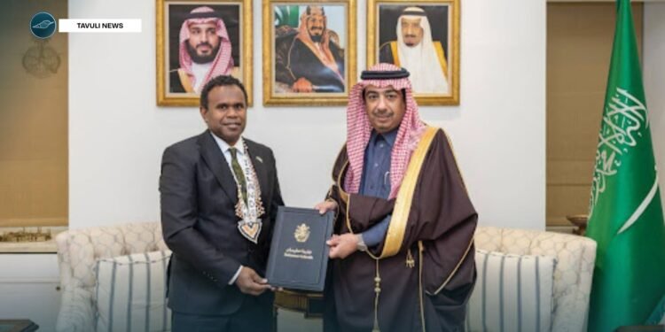 His Excellency, Ambassador Cornelius Walegerea officially presented a copy of his Letter of Credentials to the Deputy Minister for Protocol Affairs Mr. Abdulmajeed Al-Smari (Photo Source – MOFA, Saudi Arabia)