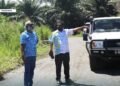 MP for North Guadalcanal Constituency Dr. Paul Bosawai and MRD Permanent Secretary John Niroa during a brief visit to one of the rehabilitated road access to Taloa community on Wednesday this week.