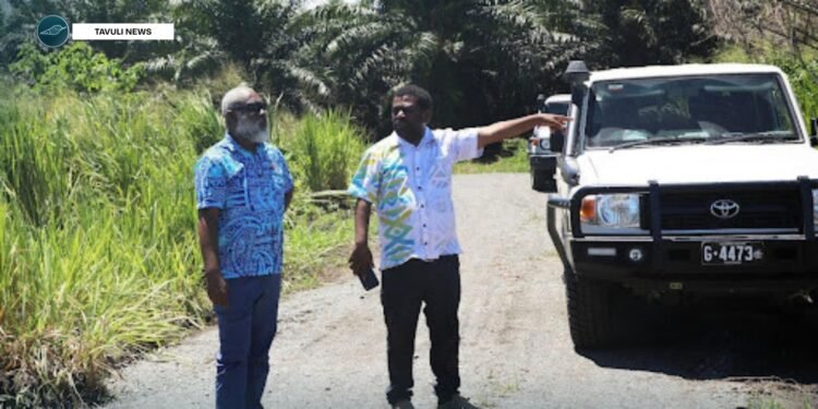 MP for North Guadalcanal Constituency Dr. Paul Bosawai and MRD Permanent Secretary John Niroa during a brief visit to one of the rehabilitated road access to Taloa community on Wednesday this week.