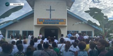 Part of congregation witnessing the opening of the church
