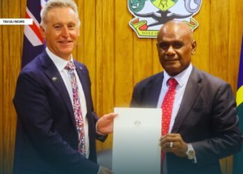 H.E. Jeff Roach present his letter of credentials to PM Manele