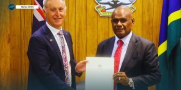 H.E. Jeff Roach present his letter of credentials to PM Manele