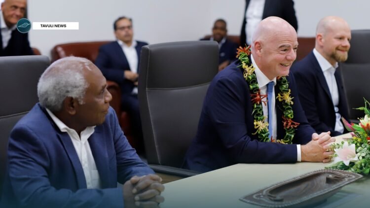 OFC President Lambert Maltock and FIFA President Gianni Infantino during their visit to Papaua New Guinea in 2023. (Photo FIFA)