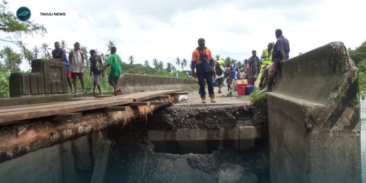 Tabalia Bridge in Northwest Guadalcanal damaged by severe weather conditions.