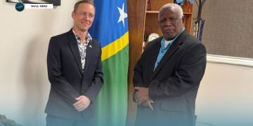 Minister of Foreign Affairs and External Trade,Rick Houenipwela after meeting with the Chargé d’Affaires of the United States Embassy in Honiara, His Excellency Daniel O’Hara.