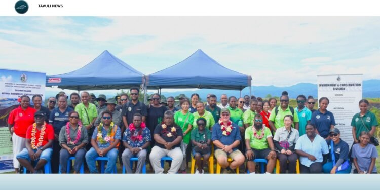 Pictured fourth from left MECDM Minister, the Hon. Wayne Ghemu, along with government officials and volunteers taking part in the World Environment Day initiative at Bloody Ridge National Peace Park.