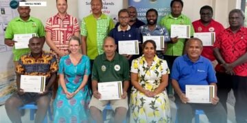 SIMS’ aviation forecasters with Consultant meteorologist Dr Adam Morgan on behalf of Australia’s Bureau of Meteorology and Australian High Commission representatives