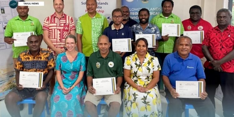 SIMS’ aviation forecasters with Consultant meteorologist Dr Adam Morgan on behalf of Australia’s Bureau of Meteorology and Australian High Commission representatives