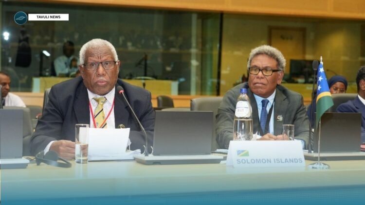 Minister of Foreign Affairs and External Trade, Rick Houenipwela delivering his remarks. Looking on is Permanent Secretary of the Ministry of Foreign Affairs and External Trade, George Hoa’au.
