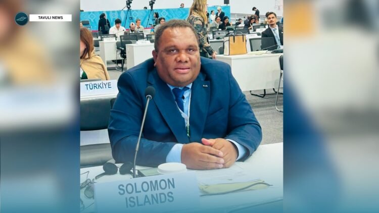Franklyn Derek Wasi Minister of Agriculture and Livestock Development delivering Solomon Islands statement during the Ministerial Dialogue on Innovative Financial Mechanisms at UNCCD COP17 in Ulannbaatar Mongolia