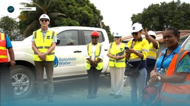 Team from ADB, WAF and Solomon Water during a site visit at Tuvaruhu center.