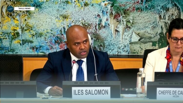 Chargé d'Affaires of the Permanent Mission of Solomon Islands to the United Nations Office at Geneva, Mr. Martin Kwaifono during the adoption process.
